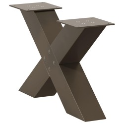 Pieds de table basse en forme de X, 2 pièces, acier naturel, 60 x (30-31) cm 