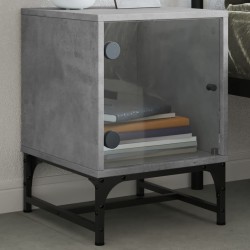Table de chevet avec porte en verre gris béton 35x37x50 cm 