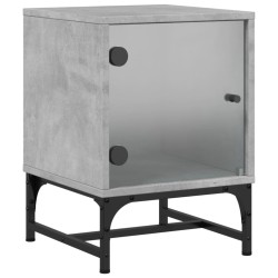 Table de chevet avec porte en verre gris béton 35x37x50 cm 