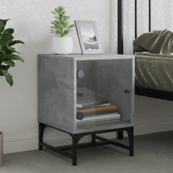 Table de chevet avec porte en verre gris béton 35x37x50 cm 