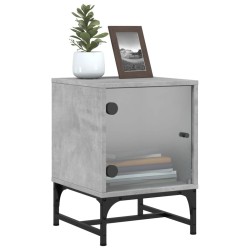 Table de chevet avec porte en verre gris béton 35x37x50 cm 
