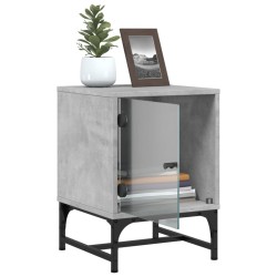 Table de chevet avec porte en verre gris béton 35x37x50 cm 