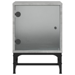 Table de chevet avec porte en verre gris béton 35x37x50 cm 