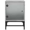 Table de chevet avec porte en verre gris béton 35x37x50 cm 