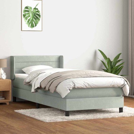 Sommier à lattes de lit et matelas gris clair 80x210 cm velours 