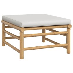 Repose-pieds de jardin avec coussin gris clair bambou 