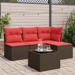 Salon de jardin avec coussins 5 pcs marron résine tressée 