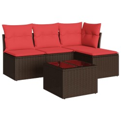 Salon de jardin avec coussins 5 pcs marron résine tressée 