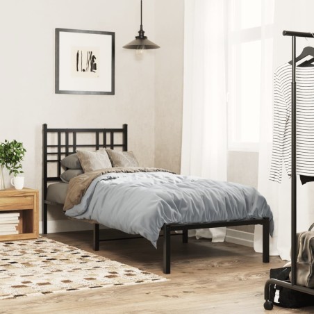 Cadre de lit métal sans matelas avec tête de lit noir 80x200 cm 