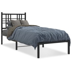 Cadre de lit métal sans matelas avec tête de lit noir 80x200 cm 