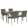 Ensemble à manger de jardin coussins 5 pcs noir et gris 