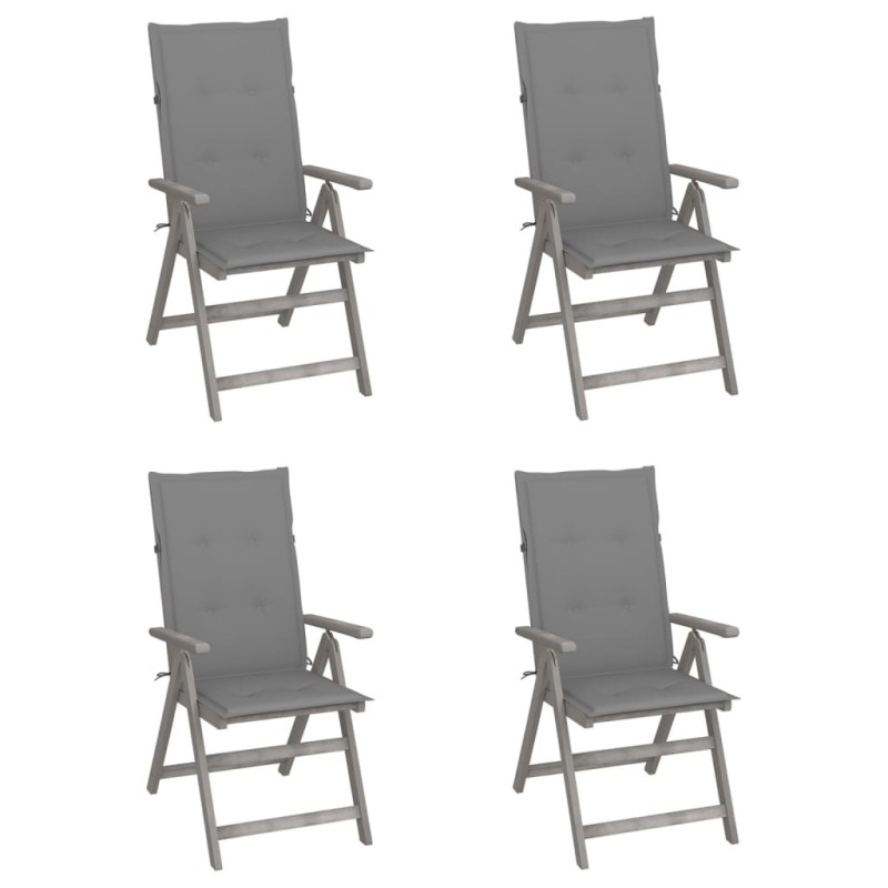Chaises inclinables de jardin lot de 4 et coussins Bois acacia 