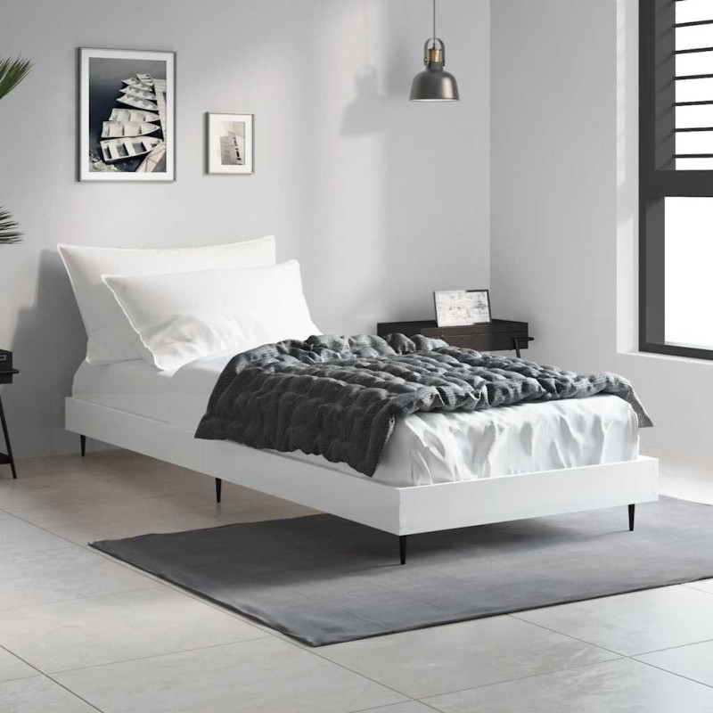 Cadre de lit sans matelas blanc 75x190 cm bois d'ingénierie Cadre de lit sans matelas blanc 75x190 cm bois d'ingénierie