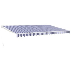 Auvent rétractable bleu et blanc 5x3 m tissu et aluminium 