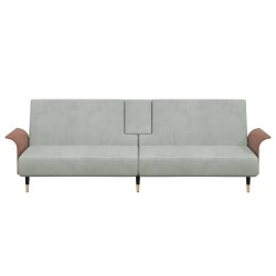 Canapé-lit avec porte-gobelets gris clair velours 