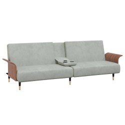 Canapé-lit avec porte-gobelets gris clair velours 