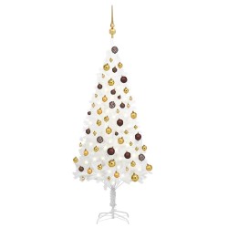 Arbre de Noël artificiel pré-éclairé et boules blanc 120 cm 
