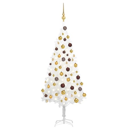 Arbre de Noël artificiel pré-éclairé et boules blanc 120 cm 