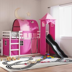 Lit superposé sans matelas avec toboggan et rideaux 80x200 cm 
