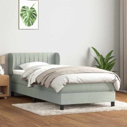 Sommier à lattes de lit et matelas gris clair 80x210 cm velours 