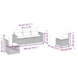 Salon de jardin avec coussins 5 pcs marron résine tressée 