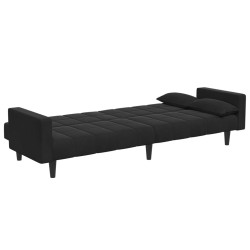 Canapé-lit à 2 places avec repose-pied noir velours 