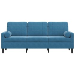 Canapé 3 places avec oreillers décoratifs bleu 180 cm velours 