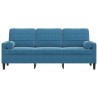 Canapé 3 places avec oreillers décoratifs bleu 180 cm velours 