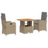 Ensemble à manger de jardin et coussins 3 pcs Beige poly rotin 