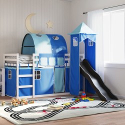 Lit superposé sans matelas avec toboggan et rideaux 80x200 cm 