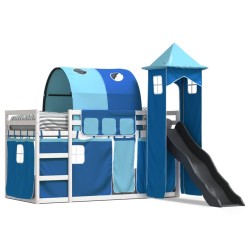 Lit superposé sans matelas avec toboggan et rideaux 80x200 cm 