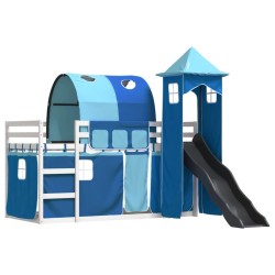 Lit superposé sans matelas avec toboggan et rideaux 80x200 cm 