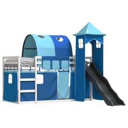 Lit superposé sans matelas avec toboggan et rideaux 80x200 cm 