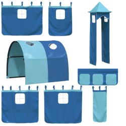 Lit superposé sans matelas avec toboggan et rideaux 80x200 cm 
