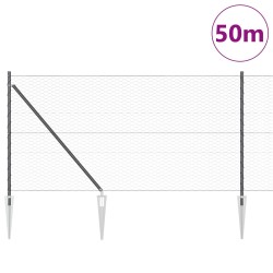 Clôture HexagonaleGris 1x50 m Acier, Poteaux de clôtureavec pique 13 pcs Ø32 mm 120 cm Acier Galvanisé 