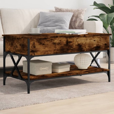 Table basse chêne fumé 100x50x50 cm bois d'ingénierie et métal 