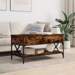 Table basse chêne fumé 100x50x50 cm bois d'ingénierie et métal 