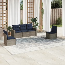 Salon de jardin 5 pcs avec coussins gris résine tressée 