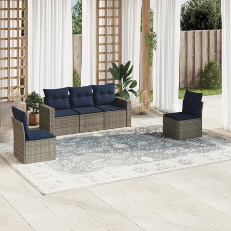 Salon de jardin 5 pcs avec coussins gris résine tressée 