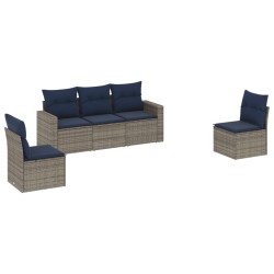 Salon de jardin 5 pcs avec coussins gris résine tressée 