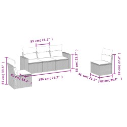 Salon de jardin 5 pcs avec coussins gris résine tressée 