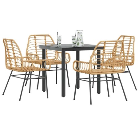 Ensemble à manger jardin 5pcs marron poly rotin verre 