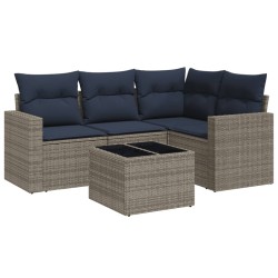 Salon de jardin 5 pcs avec coussins gris résine tressée 