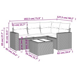 Salon de jardin 5 pcs avec coussins gris résine tressée 