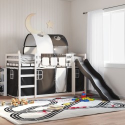 Lit superposé sans matelas avec toboggan blanc noir 80x200 cm 