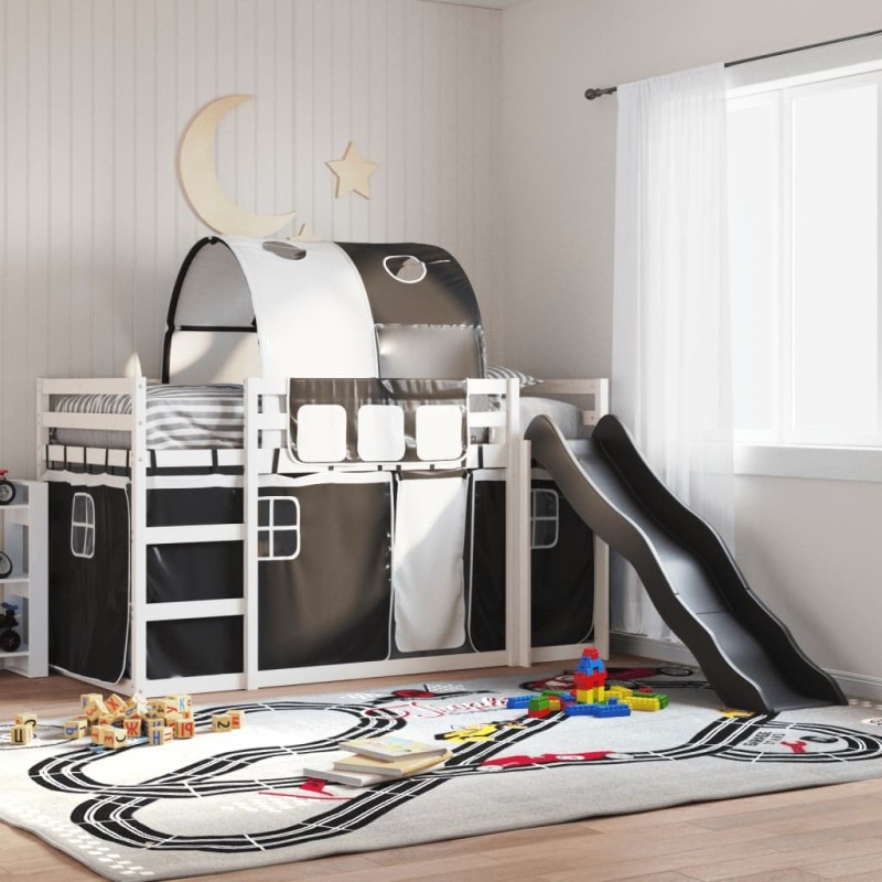 Lit superposé sans matelas avec toboggan blanc noir 80x200 cm 