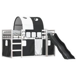 Lit superposé sans matelas avec toboggan blanc noir 80x200 cm 