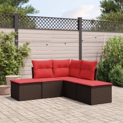 Salon de jardin avec coussins 5 pcs marron résine tressée 