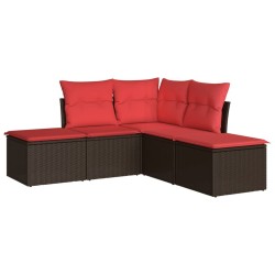 Salon de jardin avec coussins 5 pcs marron résine tressée 