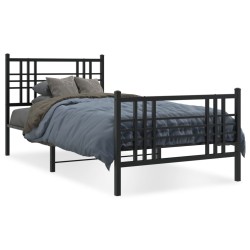 Cadre de lit métal sans matelas avec pied de lit noir 107x203cm 